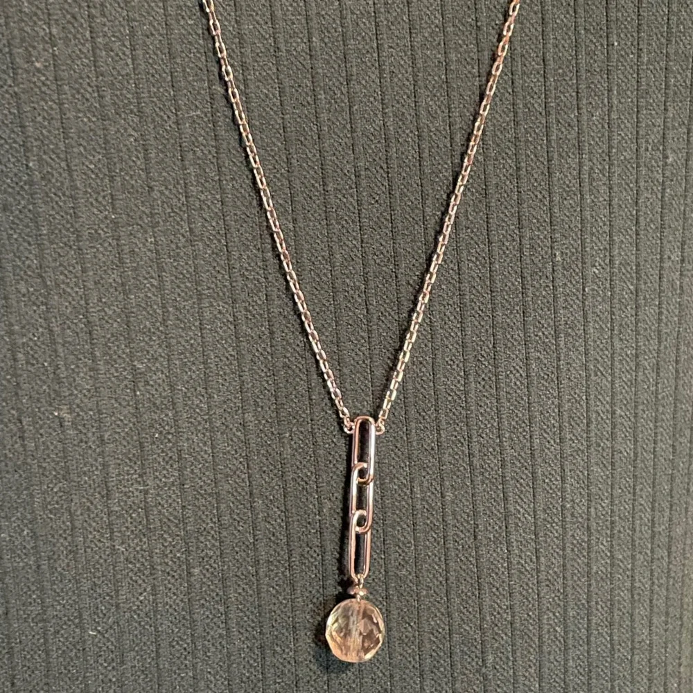 Christopher &‎ Banks Silver Tone Paperclip Bar Faceted Crystal Pendant Necklace